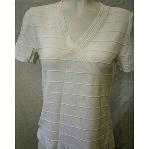 Cable & Gauge Womens White Short Sleeve V-Neck Sweater Top Size Medium